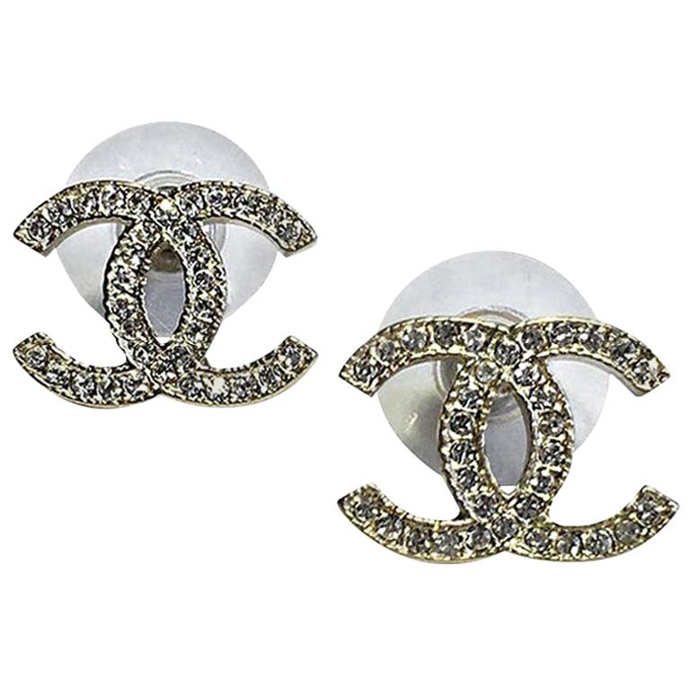 CHANEL Metal Quilted CC Earrings Gold White 1294850