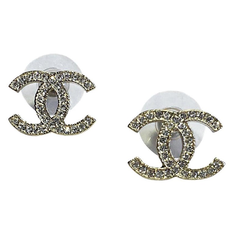 CHANEL CC Stud Earrings in Pale Gilded Metal at 1stDibs chanel stud