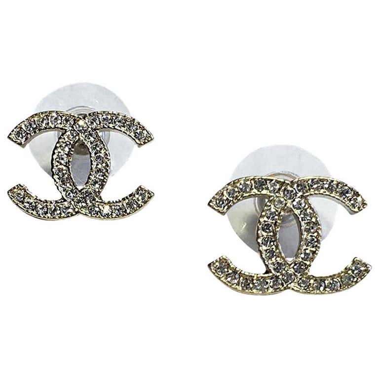 CHANEL CC Stud Earrings in Pale Gilded Metal at 1stDibs  chanel stud  earrings, chanel cc earrings, chanel studs earrings
