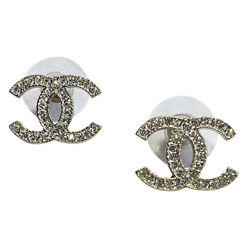 CHANEL CC Stud Earrings in Pale Gilded Metal at 1stDibs chanel