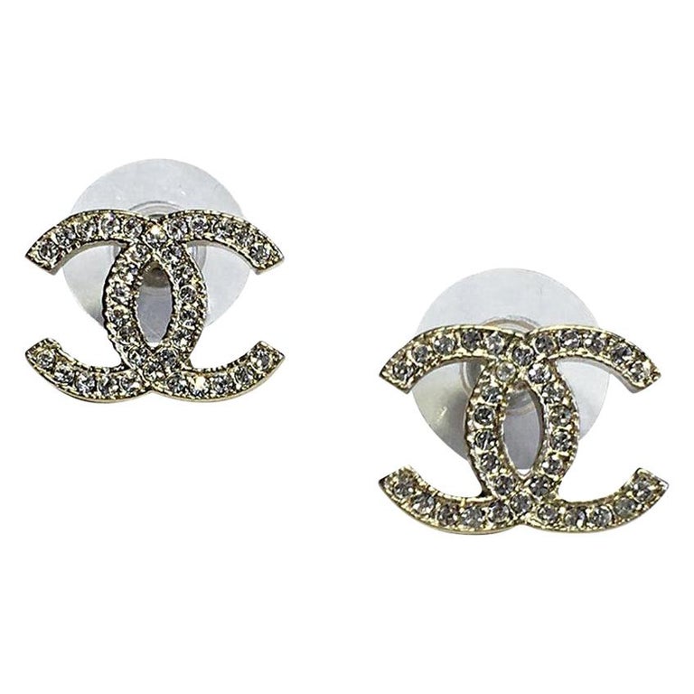 CHANEL CC Stud Earrings in Pale Gilded Metal at 1stDibs | chanel ...