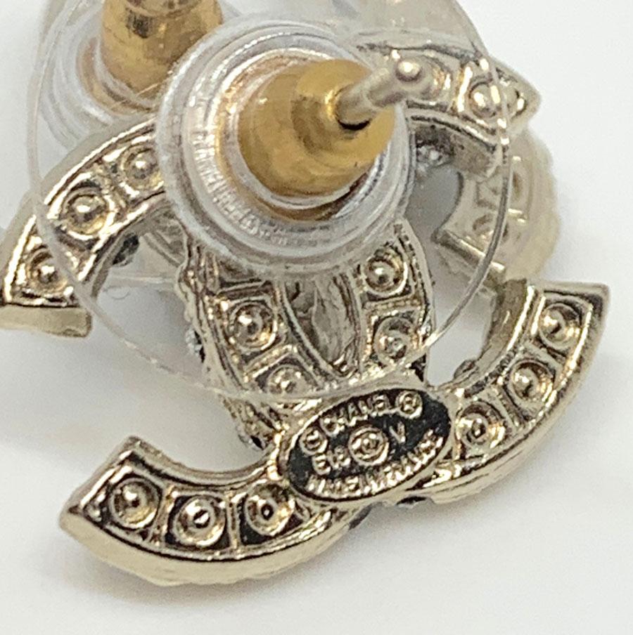 CHANEL CC Stud Earrings in Pale Gold Metal, Rhinestones and Pearls 1