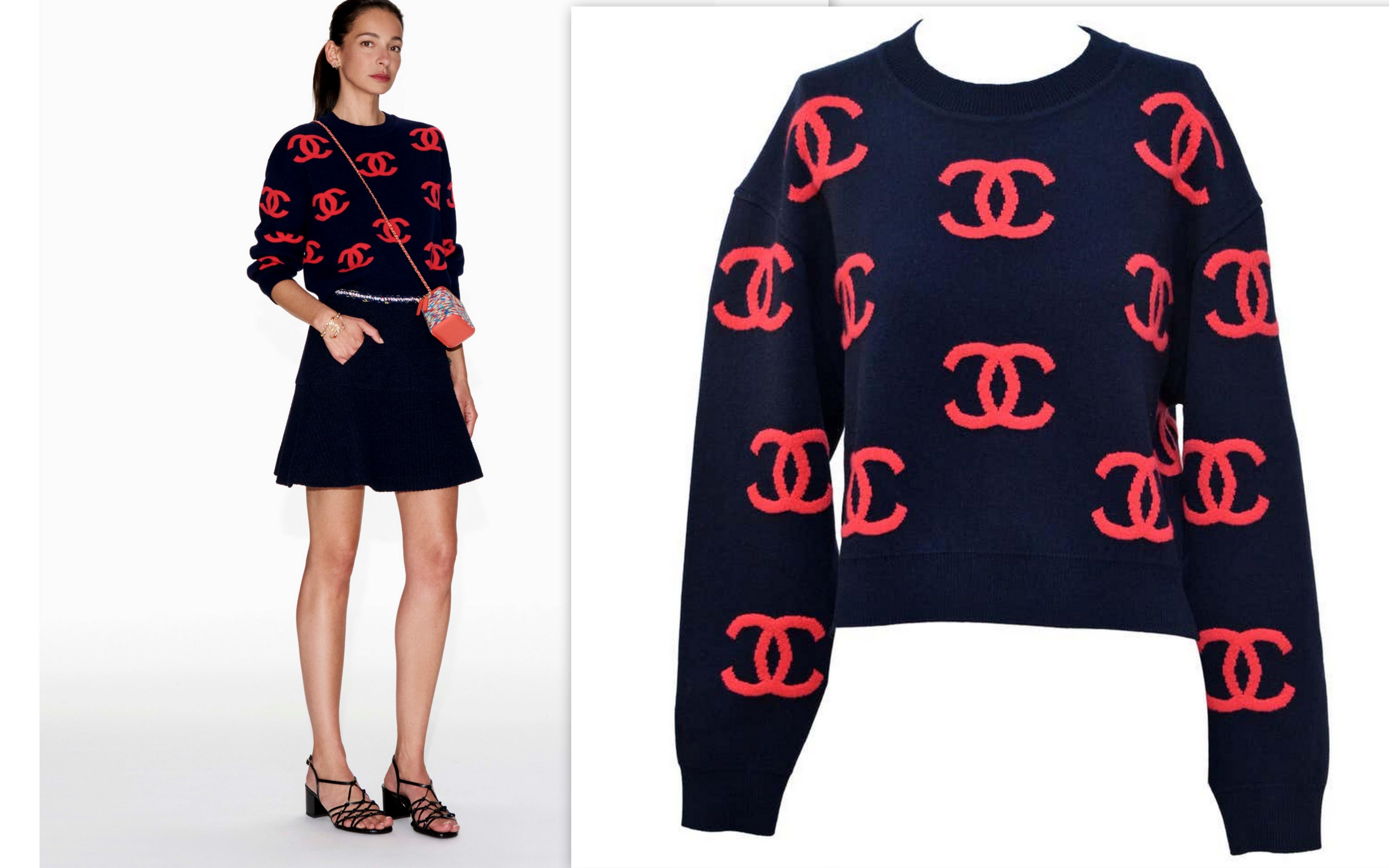 100% authentic Chanel sweater .Original receipt from Chanel available to purchaser upon request.
New with tags and Chanel  pouch
Size 38
Main base color in person is dark blue.Style is cropped .
Please familiarize yourself with Chanel fit before
