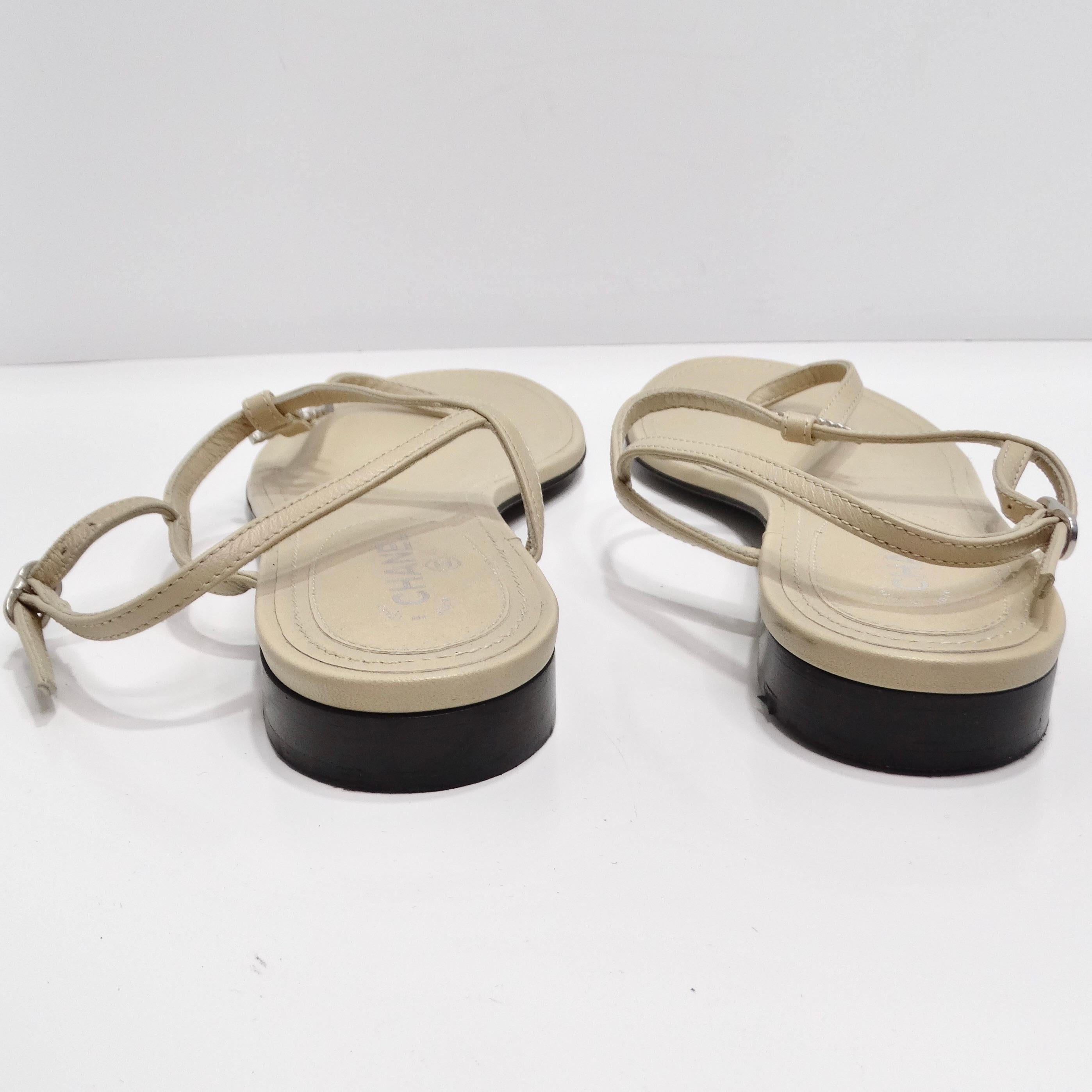 Women's or Men's Chanel CC T Strap Leather Sandals For Sale