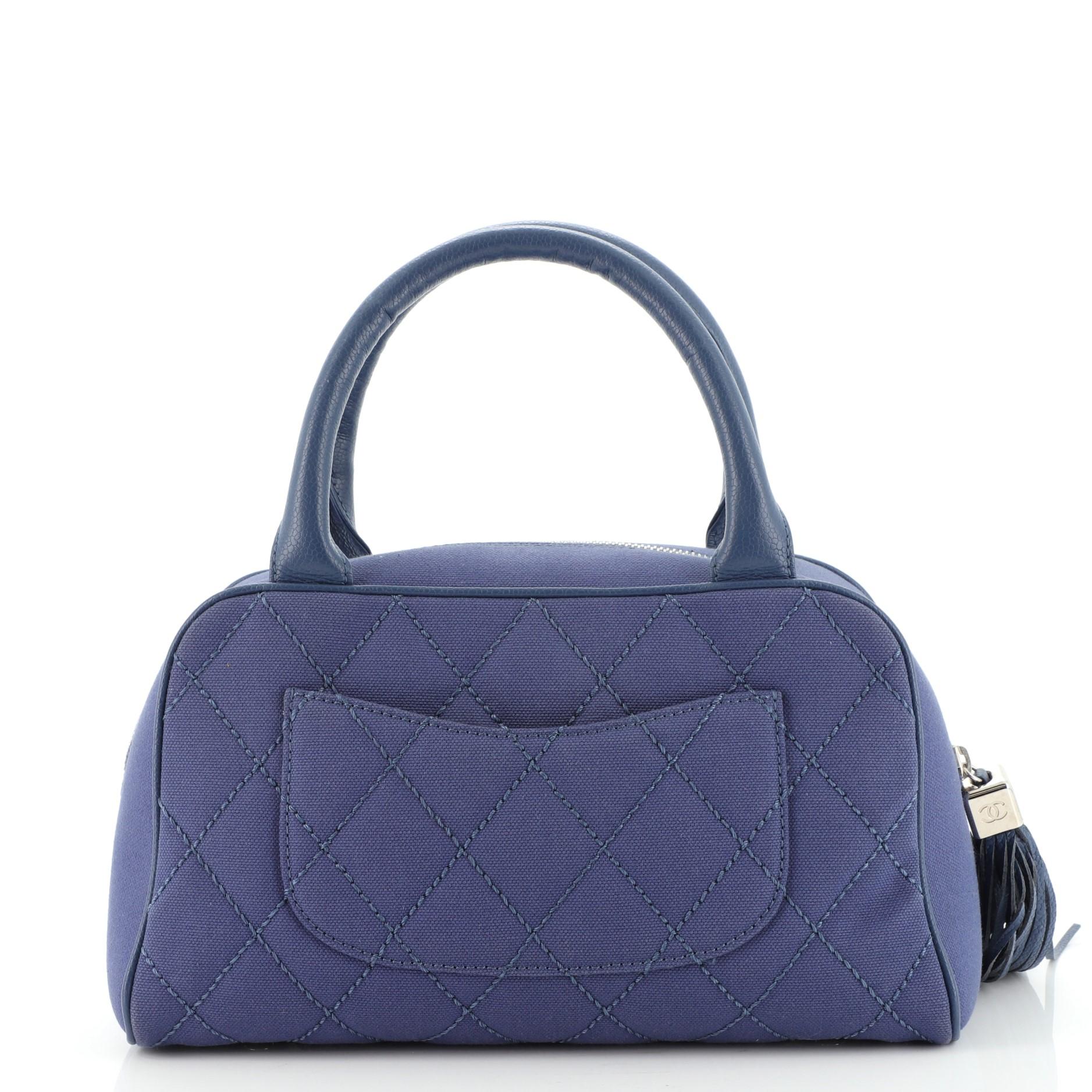 Purple Chanel CC Tassel Bowler Bag Quilted Canvas Small