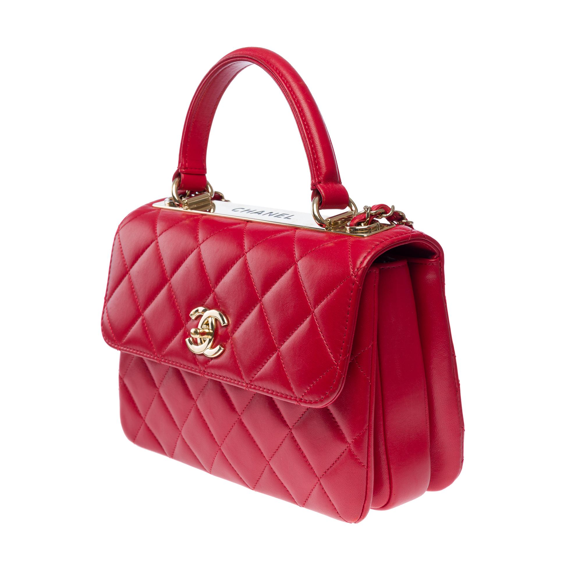 Bolso Chanel CC Tendy  en Piel acolchada roja, GHW en Bueno estado para la venta en Paris, IDF