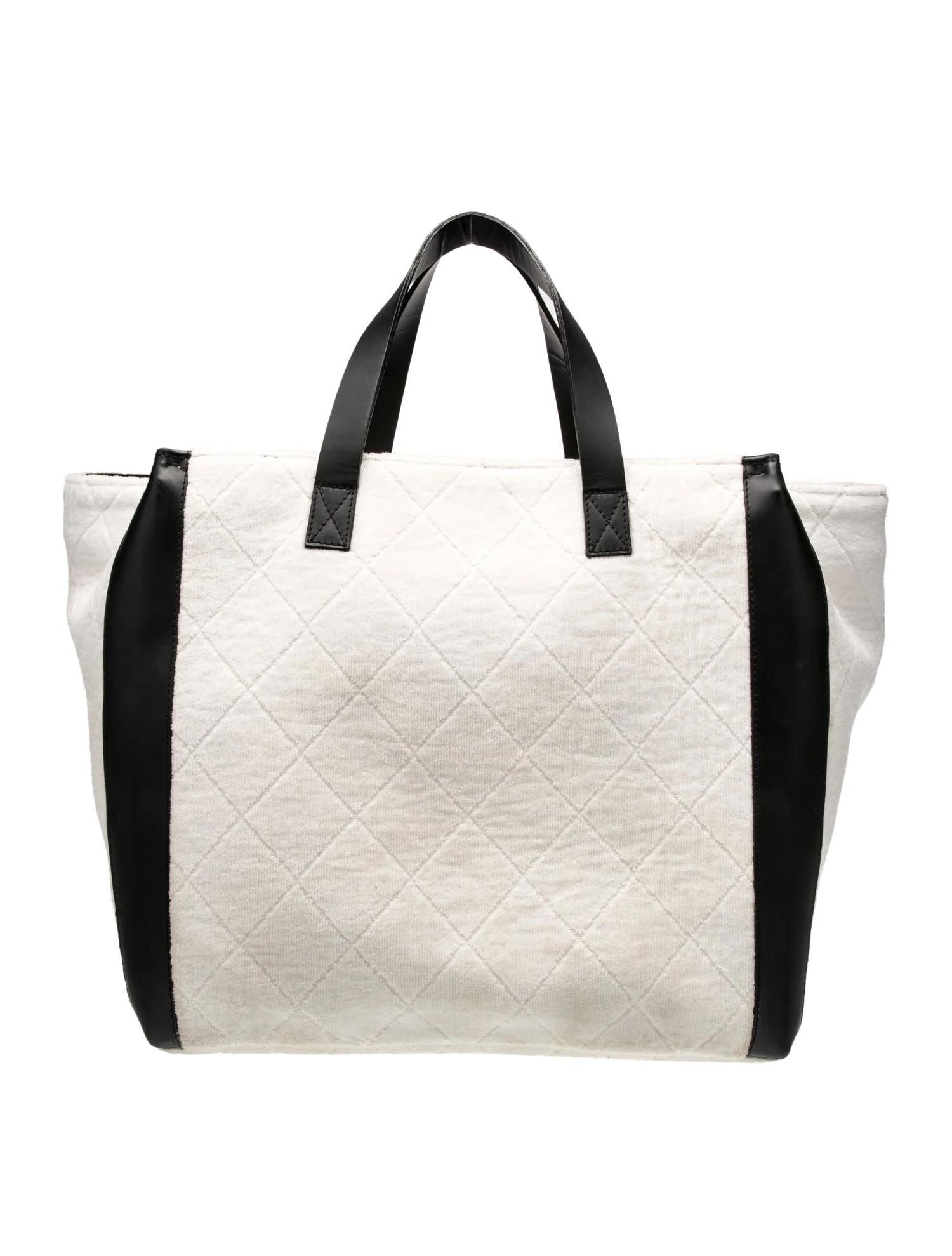 Women's Chanel CC Terry Cloth Black White Beach Tote