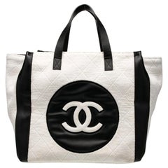 Chanel CC Terry Cloth Black White Beach Tote