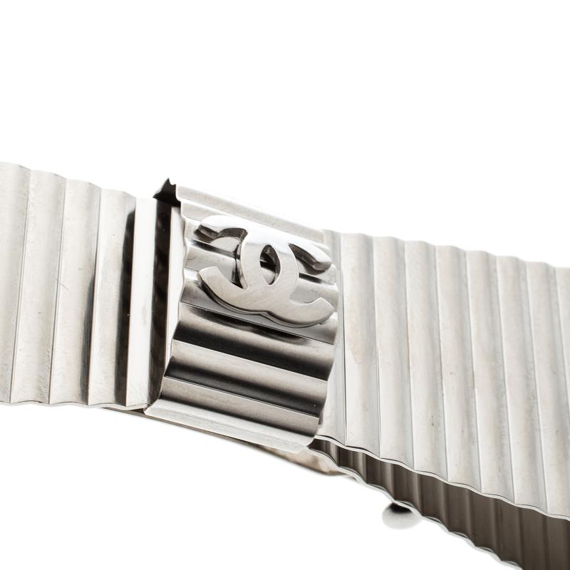 Women's Chanel CC Textured Double Bow Silver Tone Barrette Hair Clip