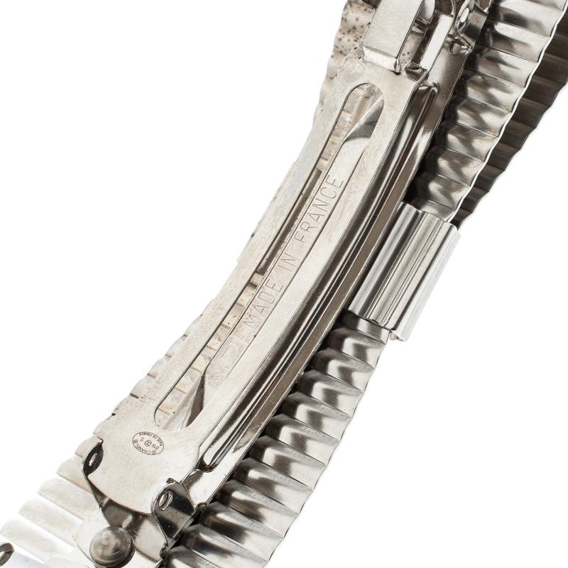 Chanel CC Textured Double Bow Silver Tone Barrette Hair Clip 1