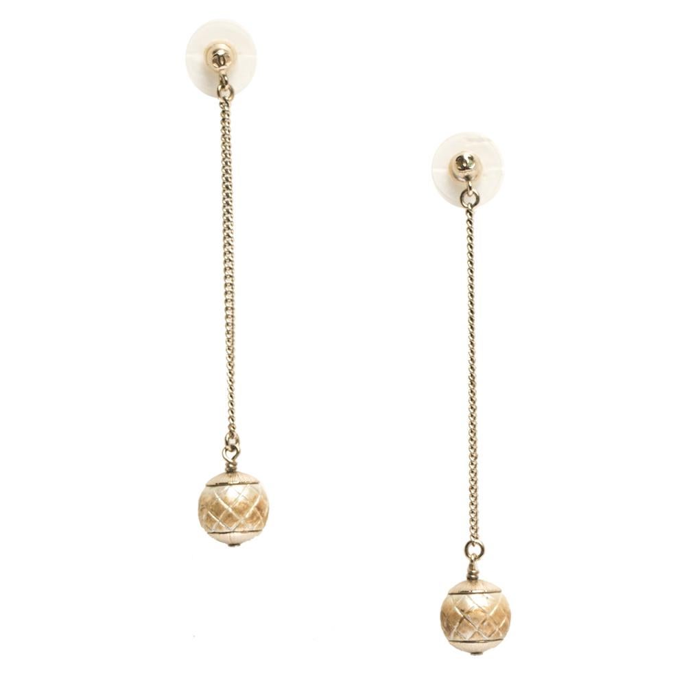Women's Chanel CC Textured Faux Pearl Gold Tone Drop Earrings