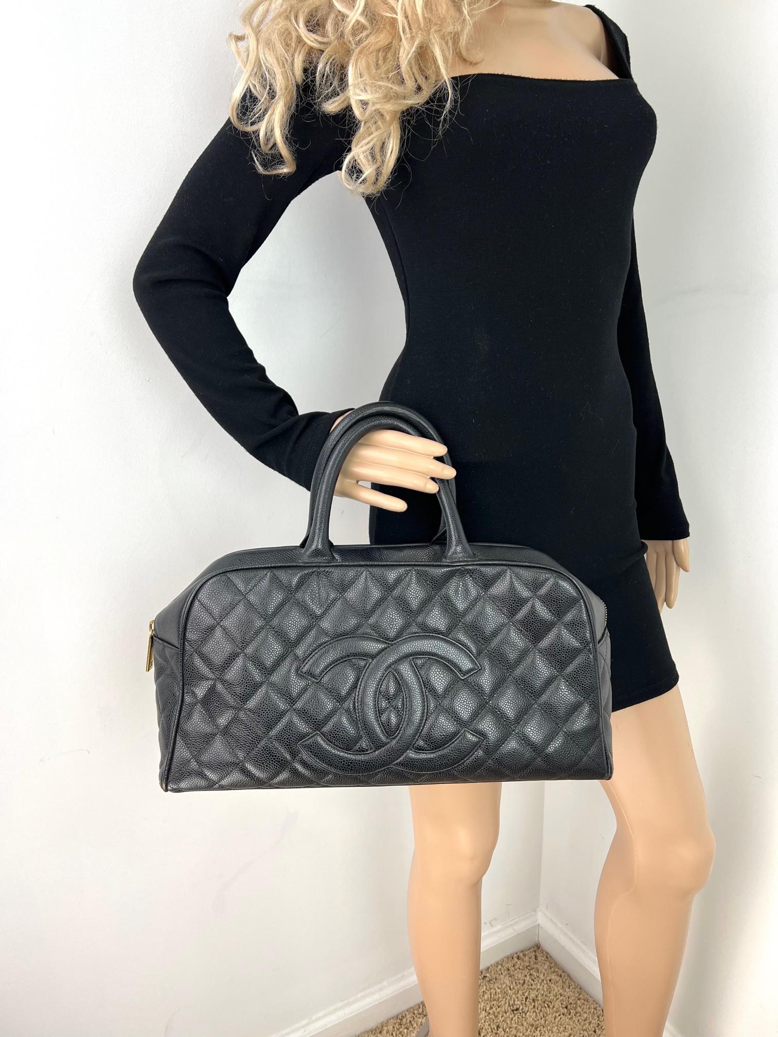 CHANEL CC Timeless Bowler Quilted Black Caviar Leather Hand Bag In Excellent Condition In Freehold, NJ