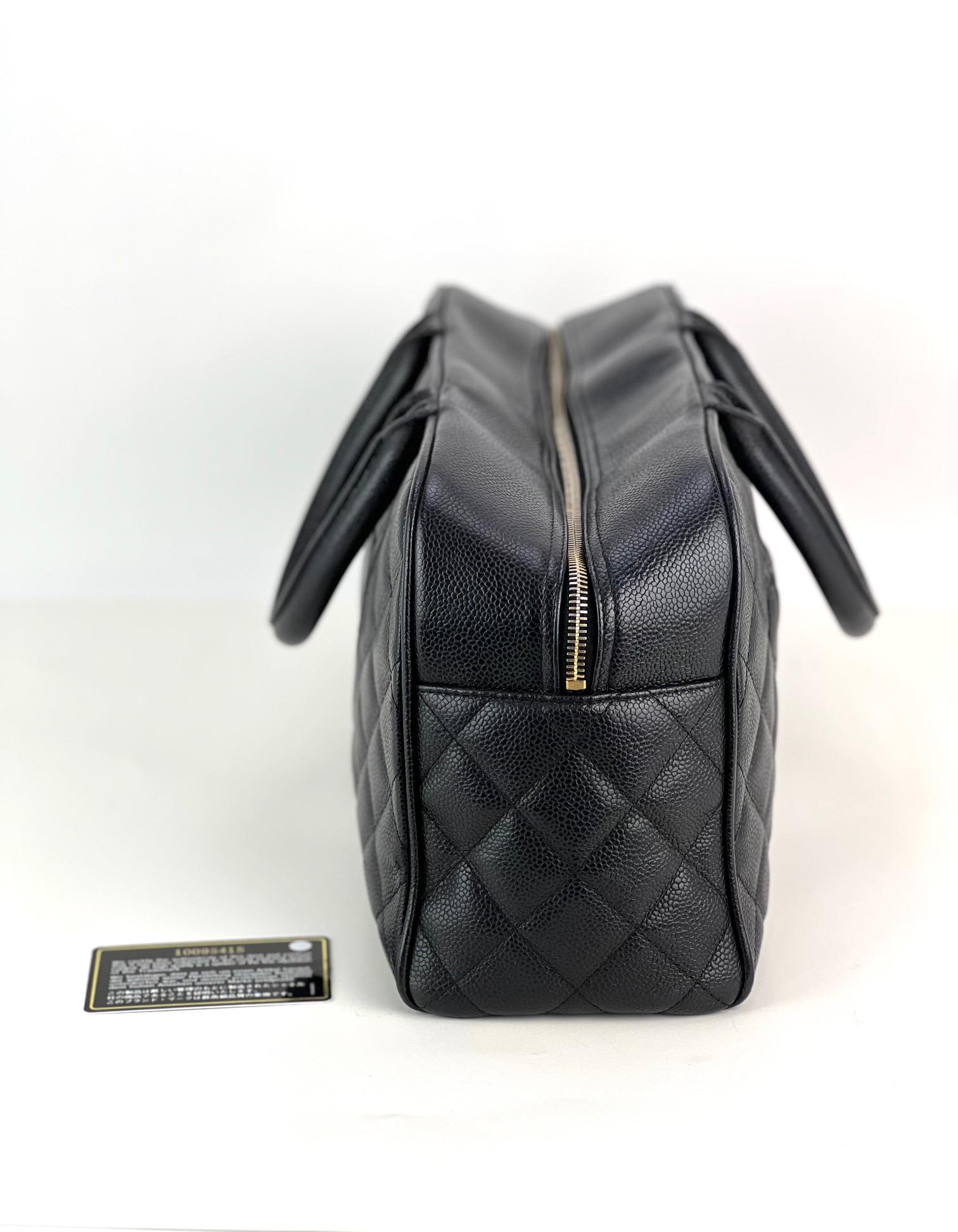 CHANEL CC Timeless Bowler Quilted Black Caviar Leather Hand Bag 4