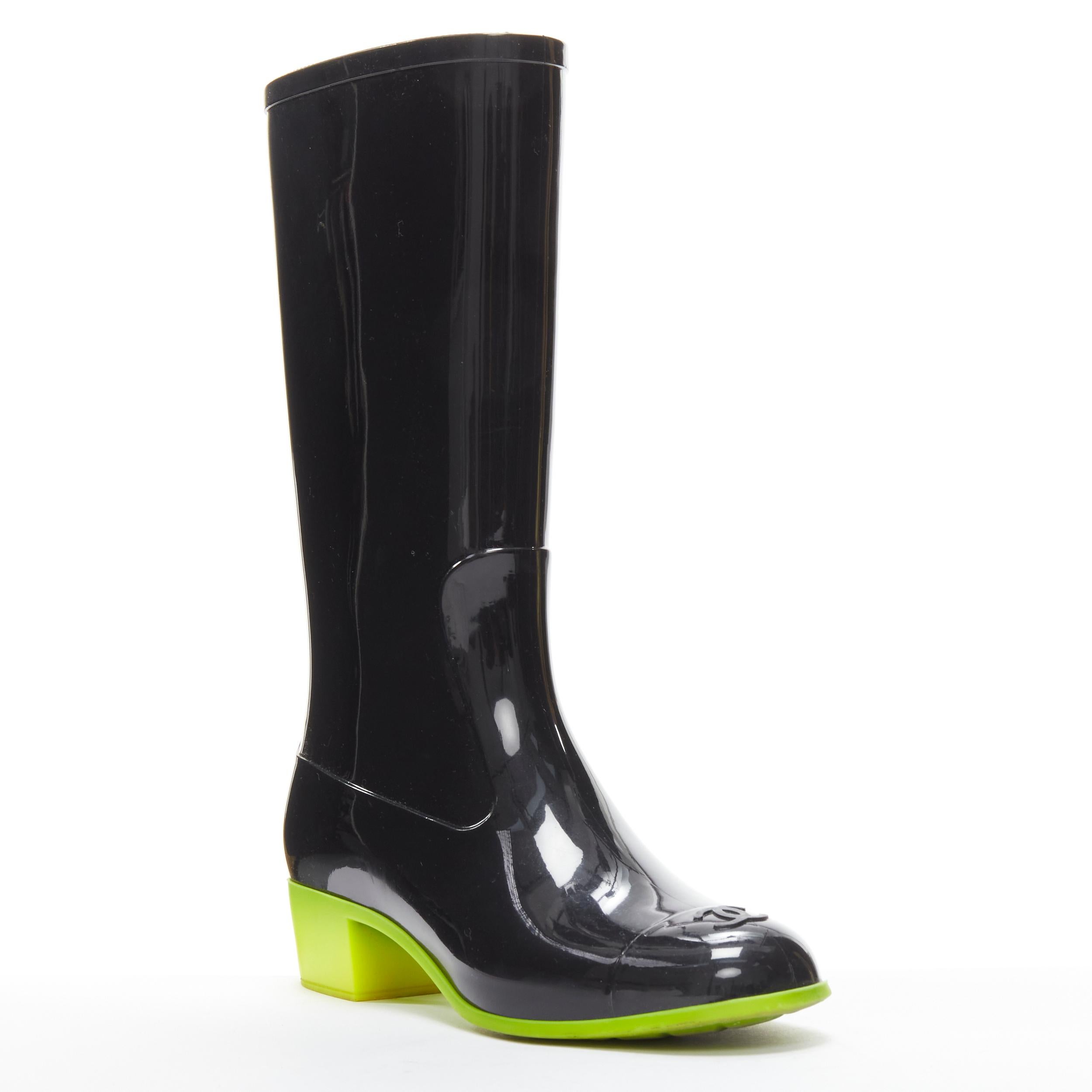 chanel rain boots green