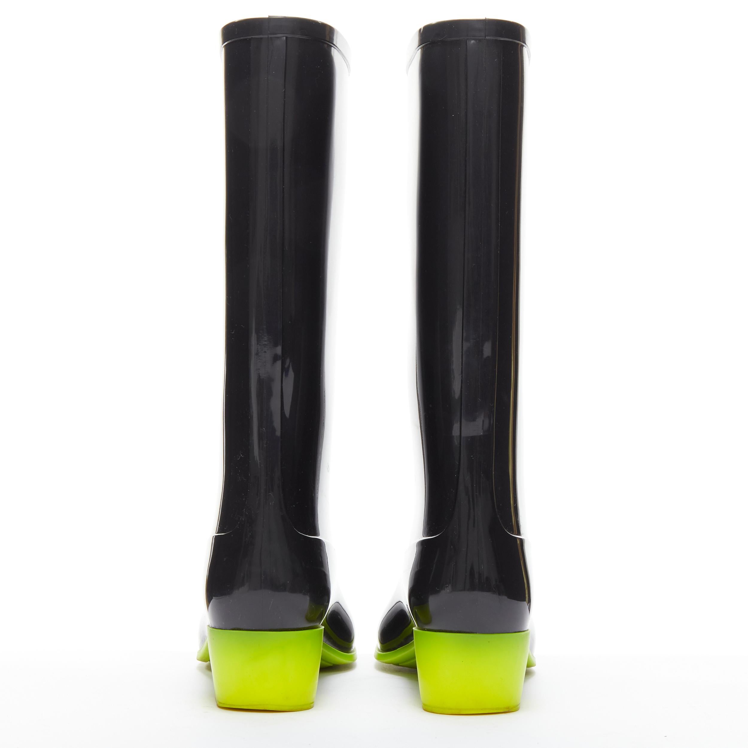CHANEL CC toe cap black rubber green sole tall rainboots boots EU36 In Good Condition In Hong Kong, NT