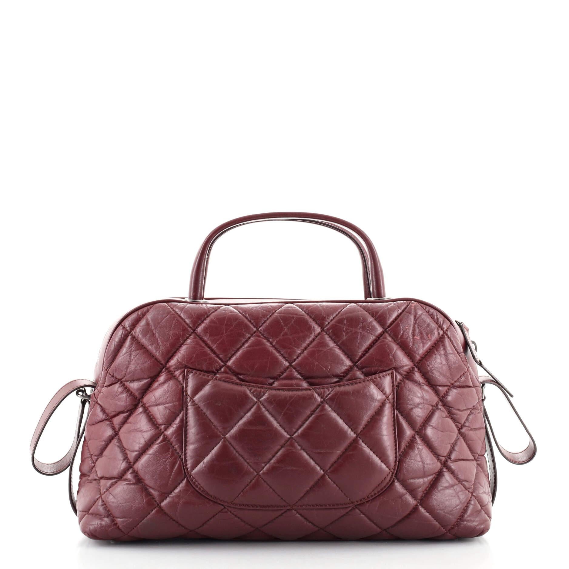 Chanel CC Top Handle Bowler Tasche Gesteppt Gealtertes Kalbsleder Klein (Braun)