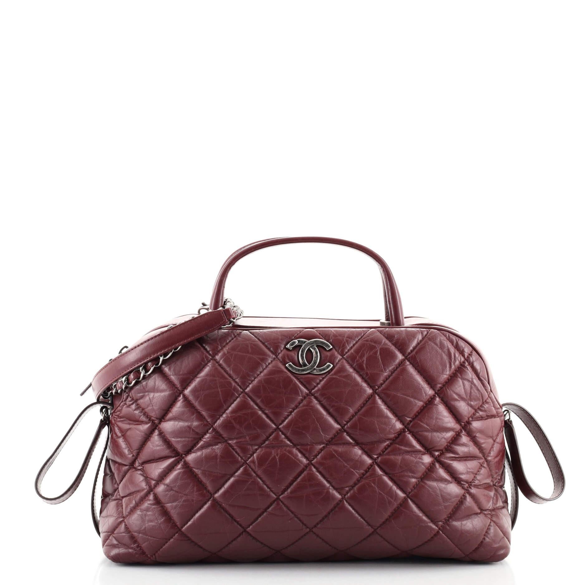 Chanel Red Quilted Lambskin CC Trendy Bowling Bag
