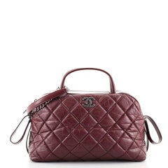 Chanel CC Top Handle Bowler Tasche Gesteppt Gealtertes Kalbsleder Klein