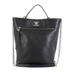 Chanel CC Top Handle Bucket Bag Stitched Calfskin Large