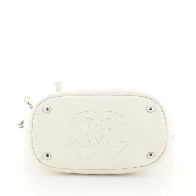 Beige Chanel CC Top Handle Bucket Bag Stitched Calfskin Small