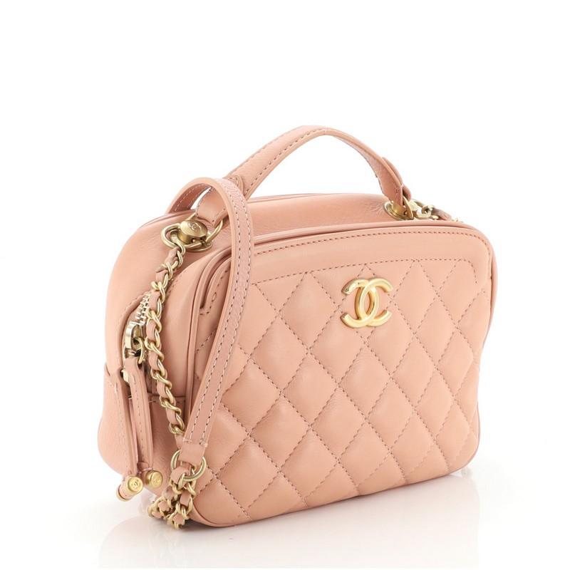 Beige Chanel CC Top Handle Vanity Case Quilted Calfskin Small