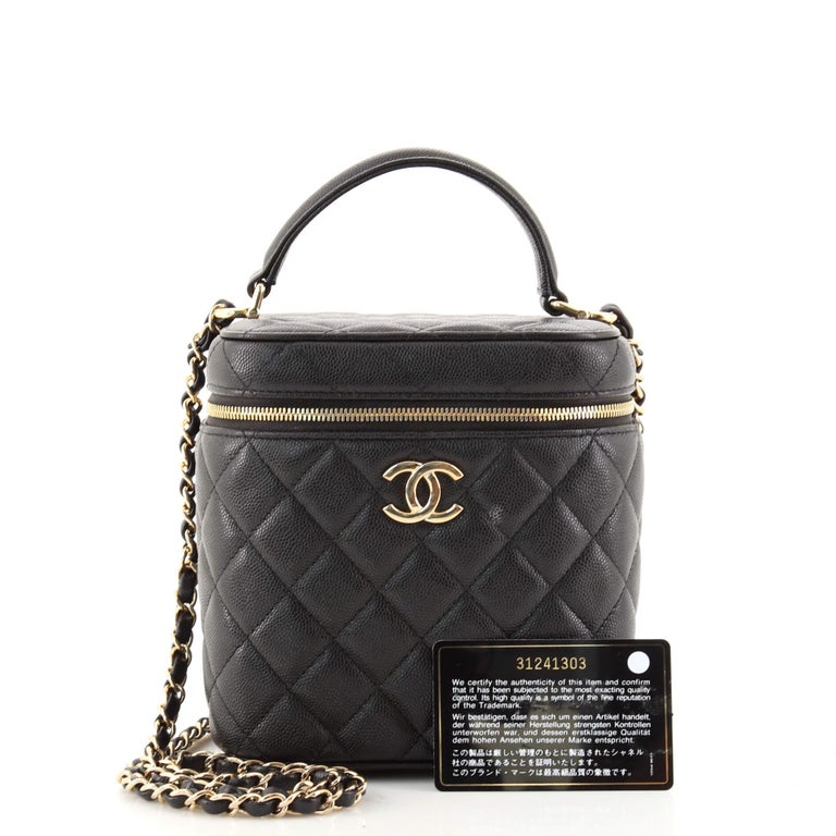 Chanel CC Top Handle Vanity Case with Chain Quilted Caviar Small at 1stDibs