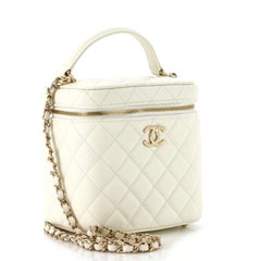 Chanel CC Top Handle Vanity Case with Chain Quilted Caviar Small