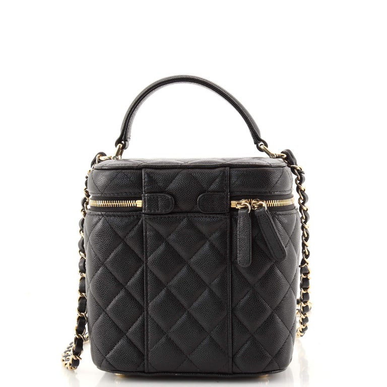 Chanel CC Top Handle Vanity Case with Chain Quilted Caviar Small For