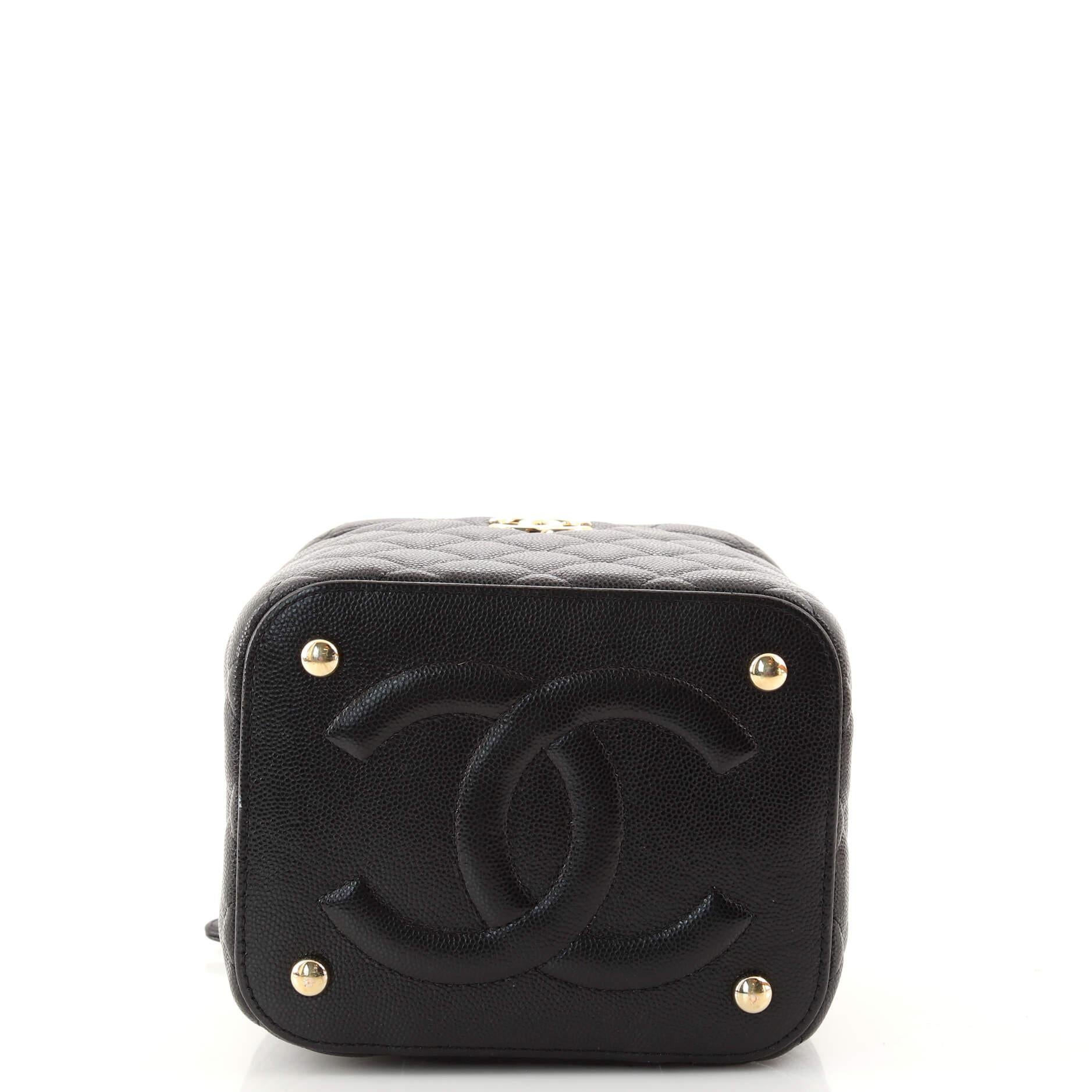 Women's or Men's Chanel CC Top Handle Vanity Case with Chain Quilted Caviar Small
