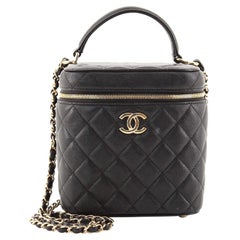 Chanel CC Top Handle Vanity Case with Chain Quilted Caviar Small