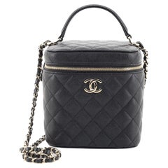 Chanel CC Top Handle Vanity Case with Chain Quilted Caviar Small