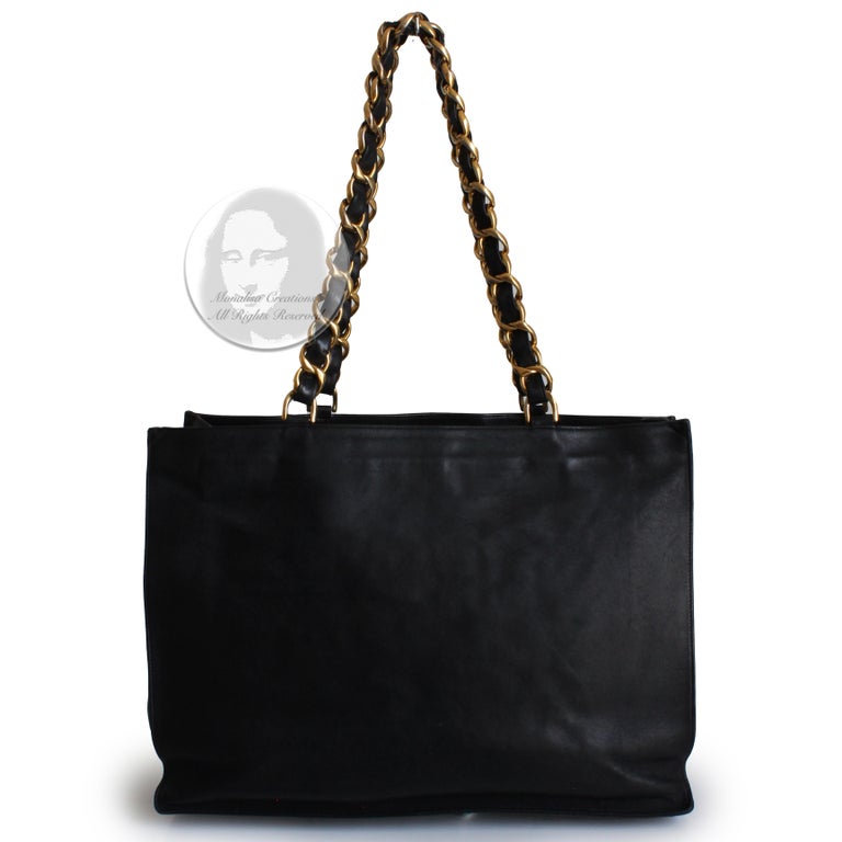 Chanel CC Tote Bag Black Lambskin Gold Chain Vintage 1990s Large Shoulder  Bag For Sale at 1stDibs