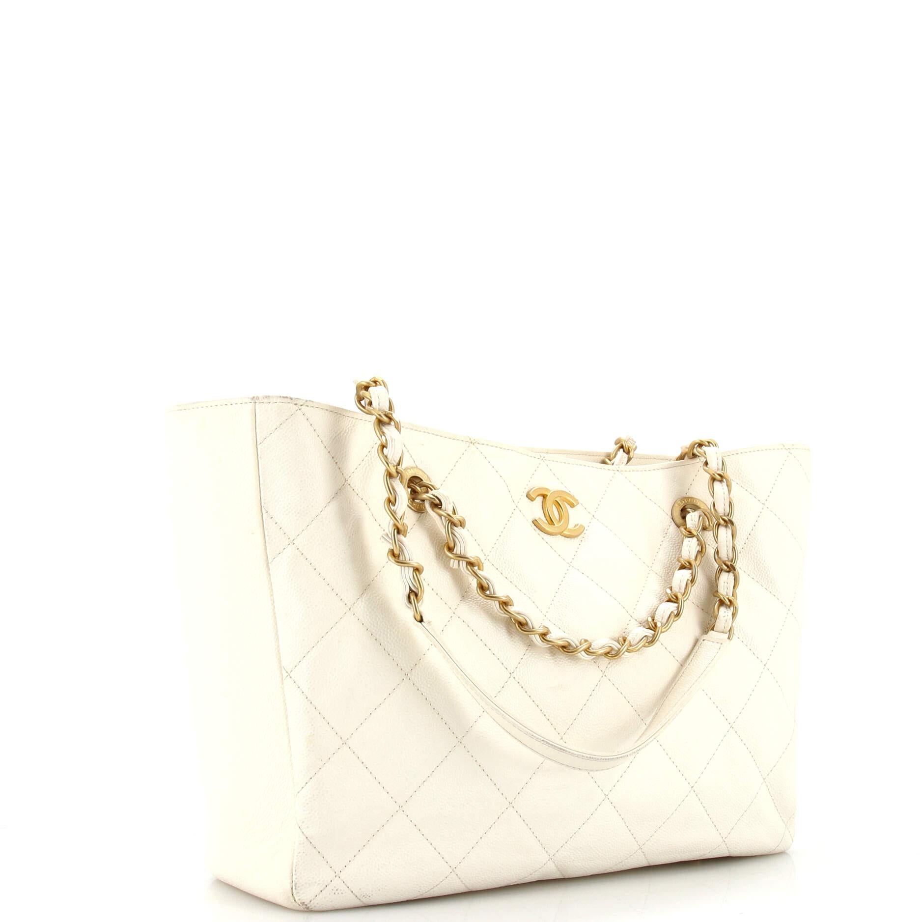 Chanel CC Trapezoid Chain Shopping Tote Quilted Caviar Small In Good Condition In NY, NY