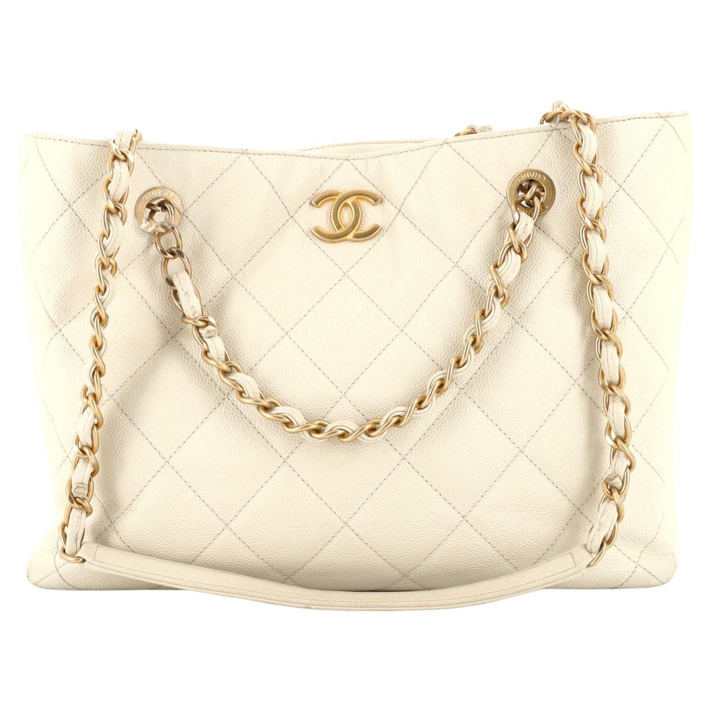 Chanel CC Trapezoid Chain Shopping Tote Quilted Caviar Small For Sale