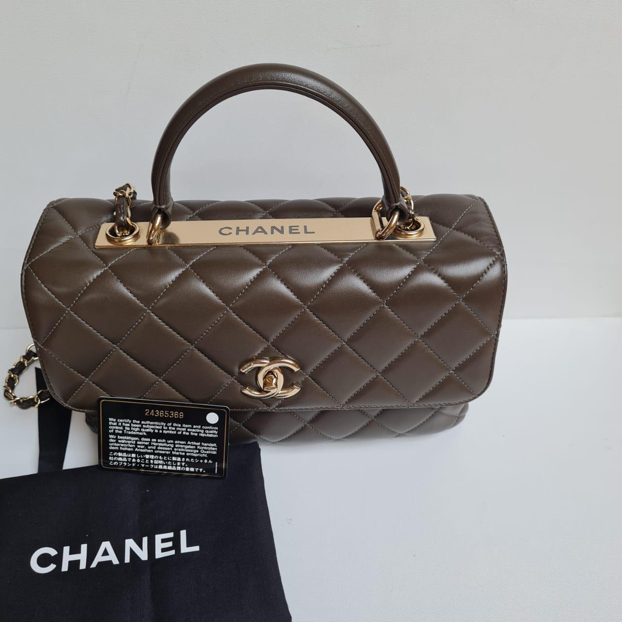 Chanel CC Trendy Khaki Quilted Bag For Sale 12