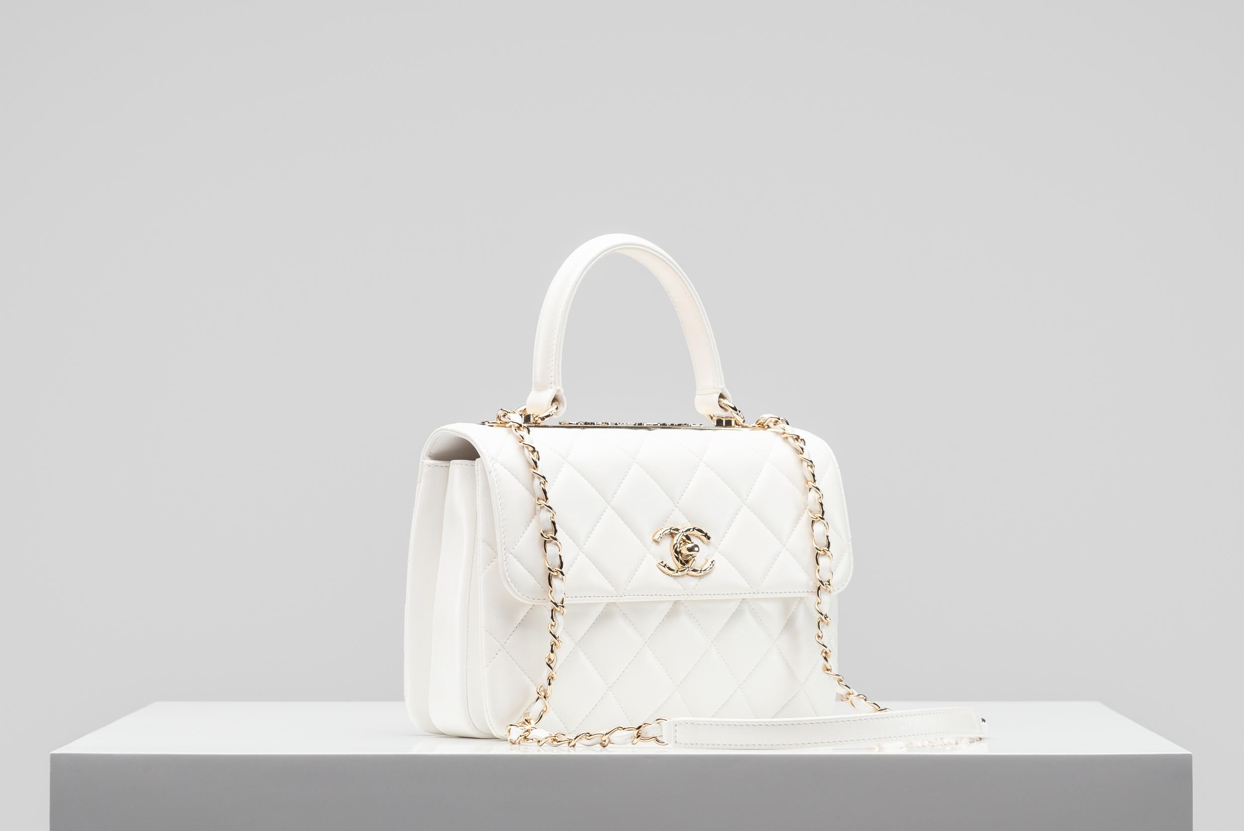 chanel lambskin quilted small trendy cc dual handle flap bag white
