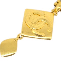 CHANEL CC Triangle Lariat Pendant Charm 24K Gold Plating Metal Bead Necklace