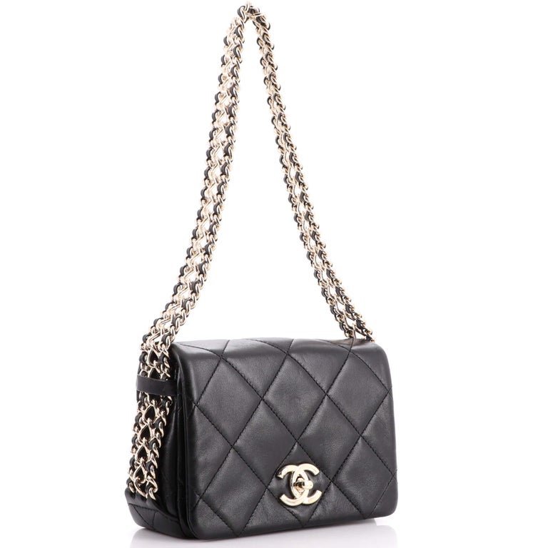 Chanel CC Side Chain Full Flap Leather Shoulder Bag Black