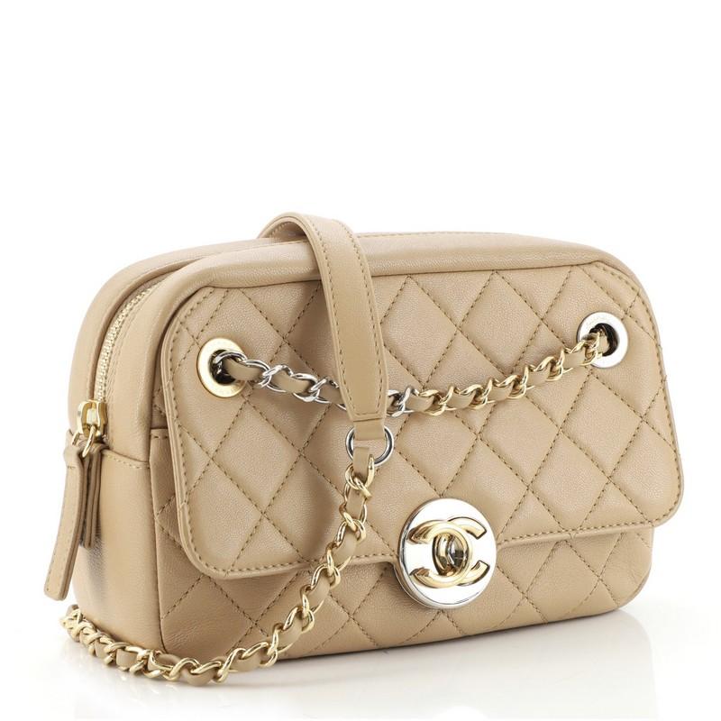 Brown Chanel CC Turn & Lock Camera Bag Quilted Calfskin Mini