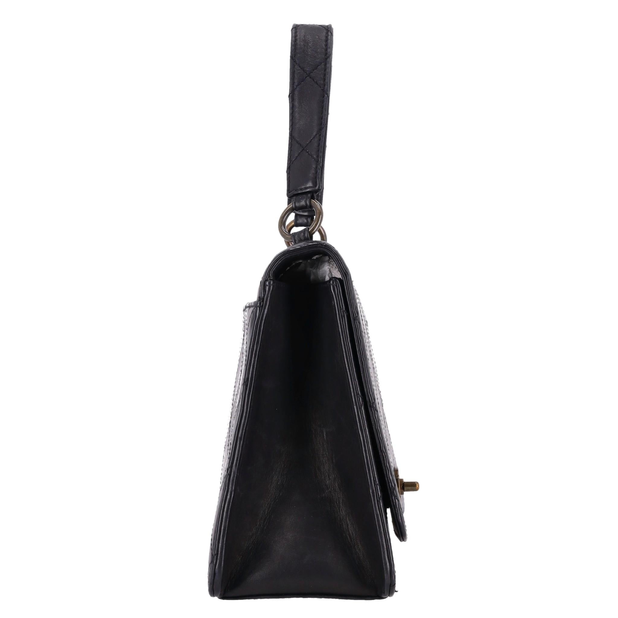 Black Chanel 'CC' Turn-Lock Diamond Quilted Leather Vintage Bag For Sale