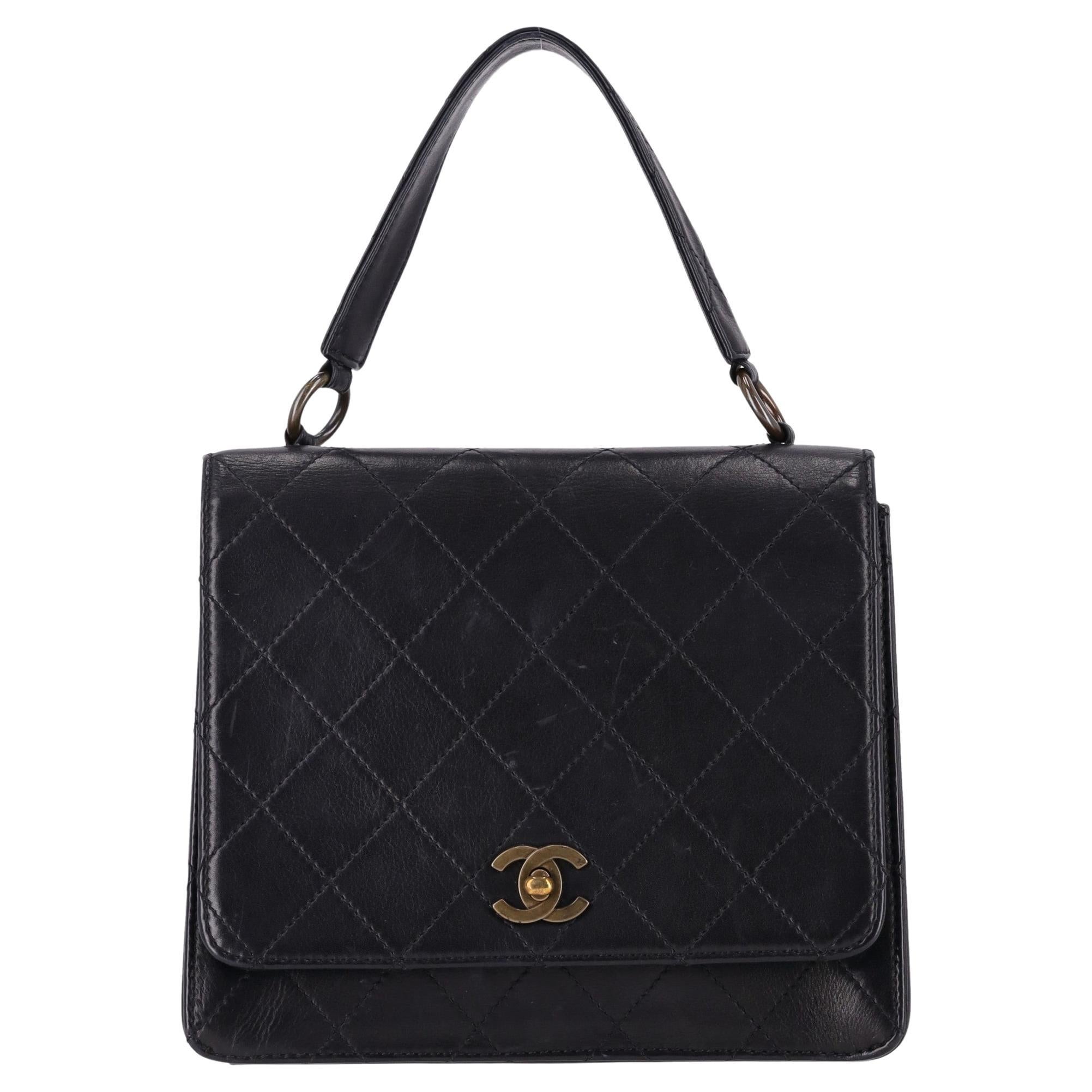 Chanel 'CC' Turn-Lock Diamond Quilted Leather Vintage Bag For Sale