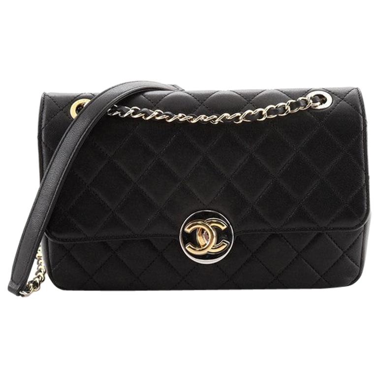 CHANEL Black Chevron Quilted Leather CC Turn-Lock Flap Shoulder Bag