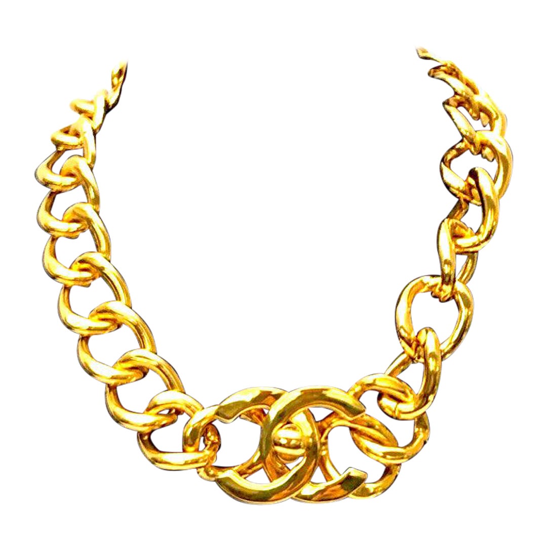 Chanel CC Turn-Lock Gold Hardware Chain Necklace  For Sale