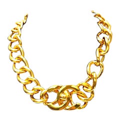 Retro Chanel CC Turn-Lock Gold Hardware Chain Necklace 
