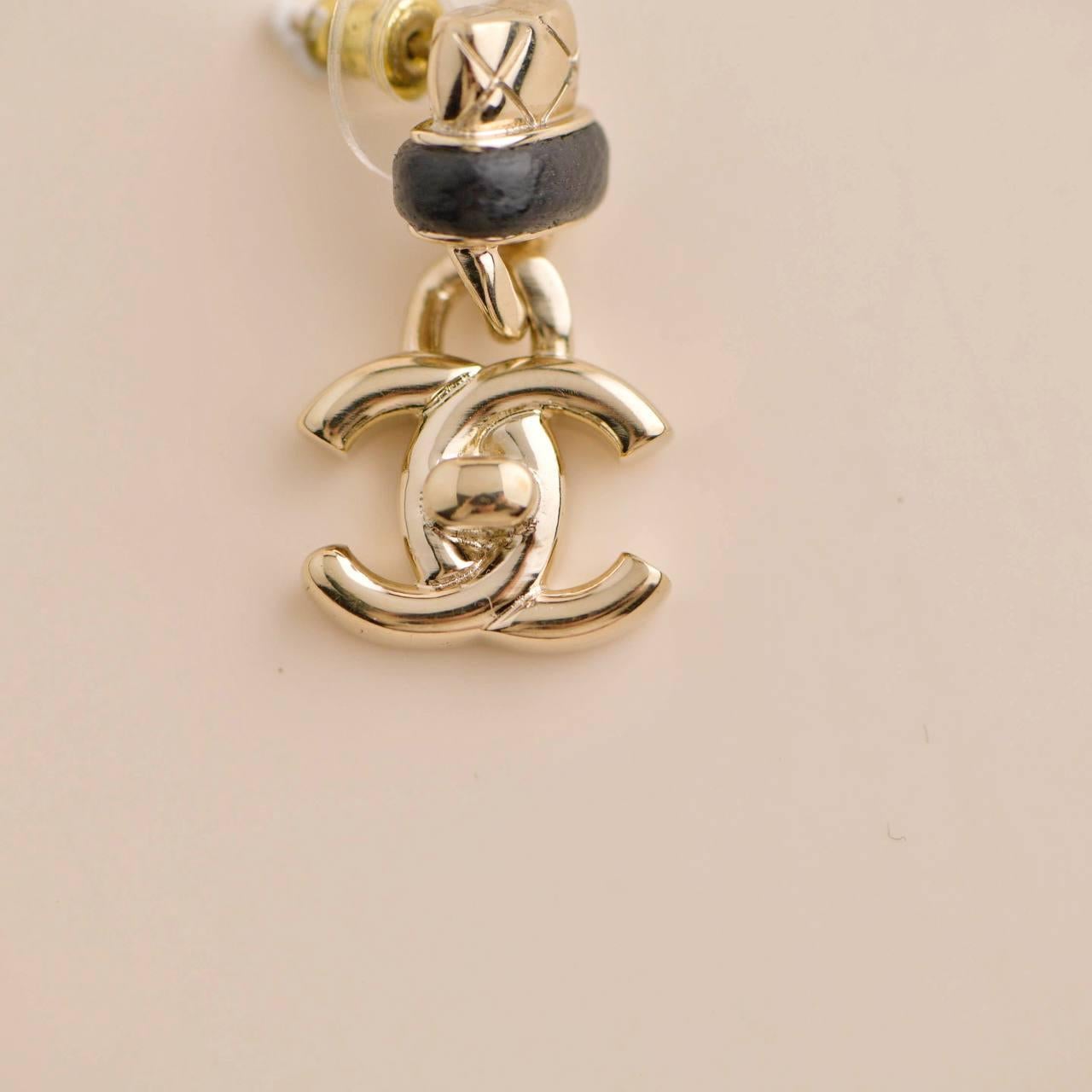 Chanel CC Turn Lock Pendant Drop Earrings For Sale 2