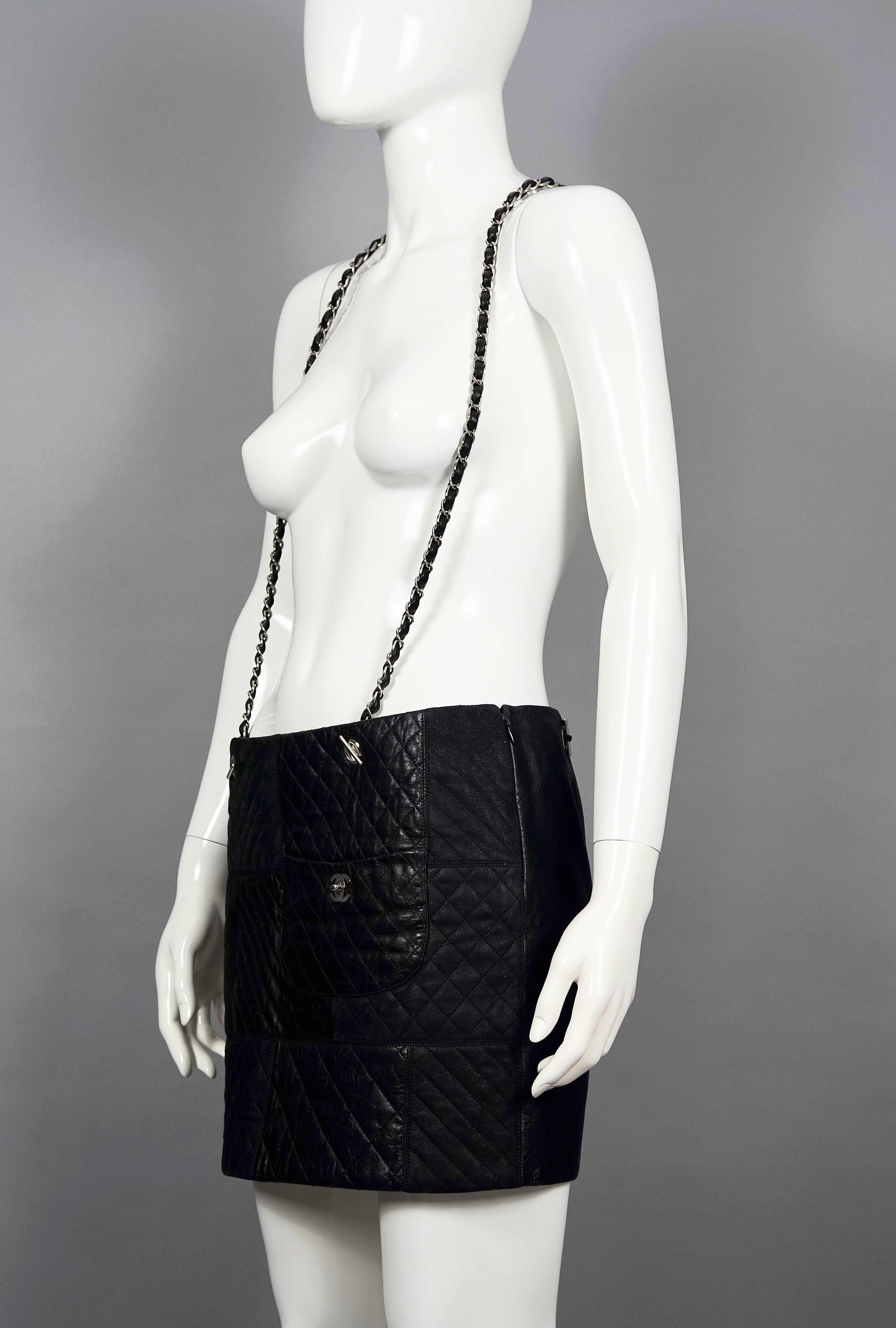 Black CHANEL CC Turnlock Chain Suspender Leather Quilted Skirt