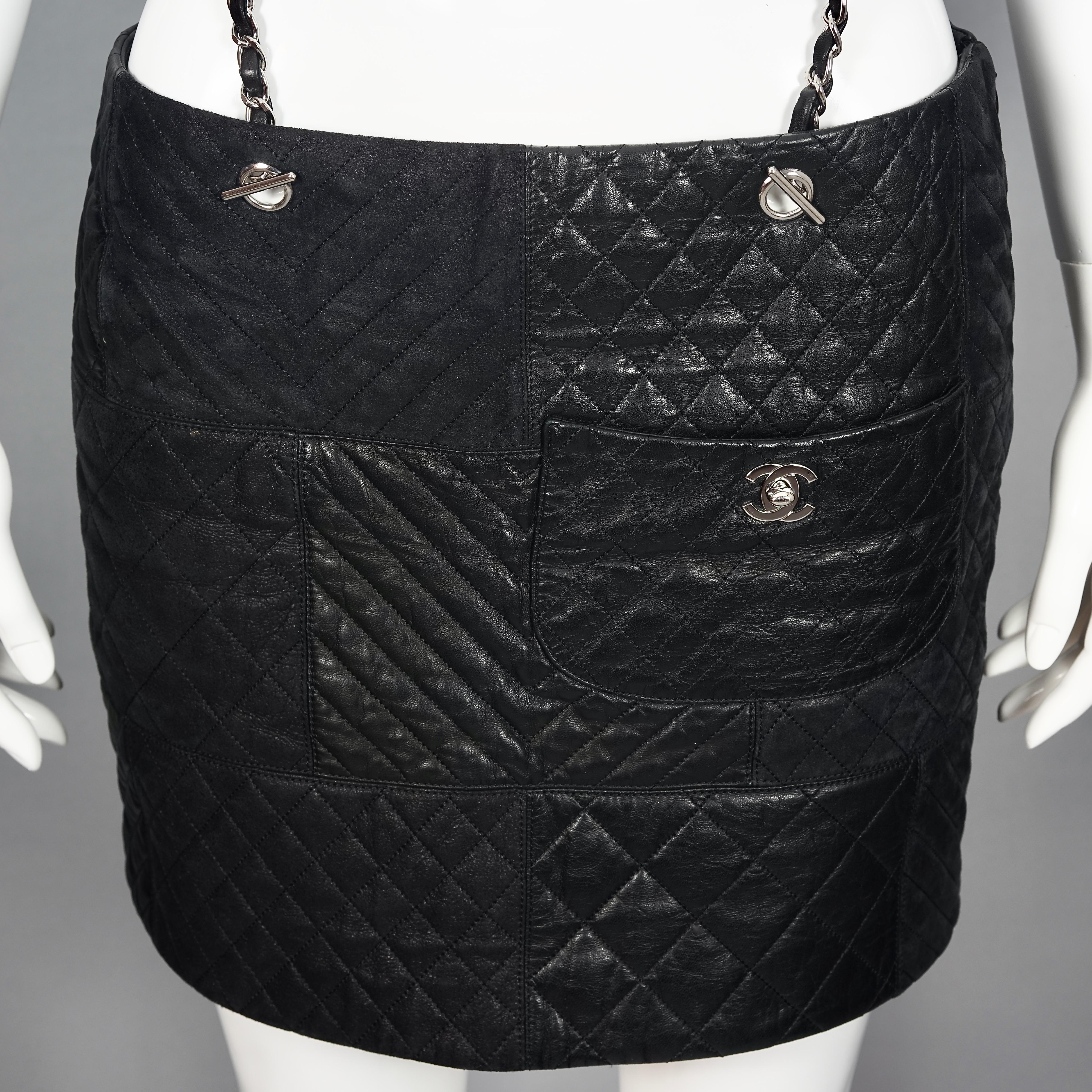 Women's CHANEL CC Turnlock Chain Suspender Leather Quilted Skirt