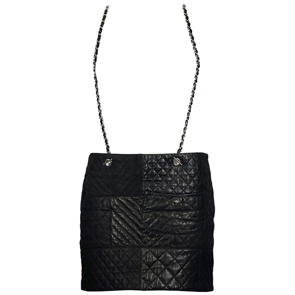 CHANEL CC Turnlock Chain Suspender Leather Quilted Skirt