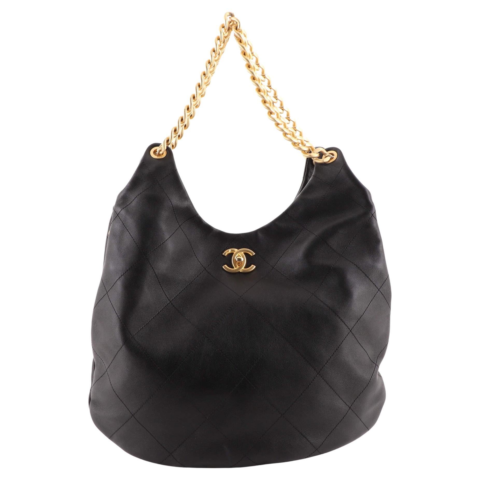 Chanel CC Turnlock Curved Chain Hobo Stitched Calfskin Maxi