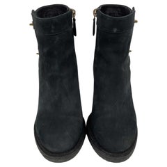 CHANEL CC Turnlock Leather Heeled Booties Black, Gold 36.5 US 6.5